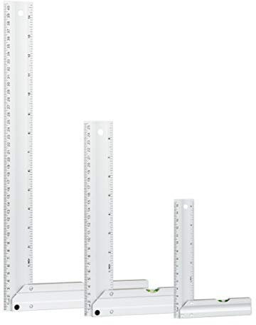 POWERTEC 80005 L - Juego de reglas cuadradas con niveles de burbuja, acabado de aluminio anodizado, juego de 3 piezas