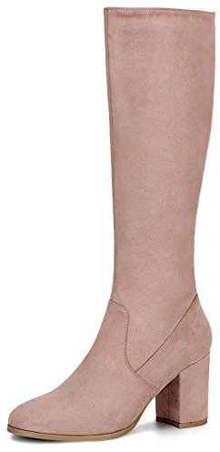 Allegra K Stivali alti al ginocchio da donna con cerniera laterale tacco grosso, Rosa polvere., 39 EU