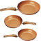 GRIDINLUX. Lot de 3 poêles antiadhésives, Set Color Copper, Revêtement céramique, Aluminium de haute qualité, Cuisine sans graisse, Poignées ergonomiques, Tous types de cuisine.