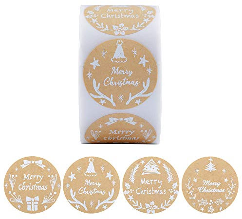 Mogokoyo 500 Stück Weihnachtsaufkleber Rund Etiketten Merry Christmas Sticker Frohe Weihnachten Aufkleber Geschenkaufkleber Selbstklebend für Weihnachten/Umschlag/Geschenktüten/Papiertüten (Stil 2)