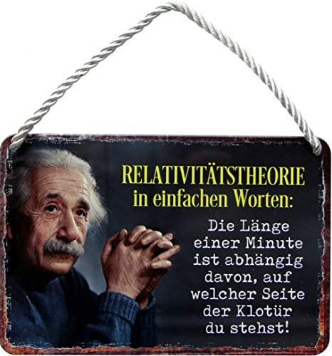schilderkreis24 - Blechschilder Lustiger Albert Einstein Zitat Spruch Relativitätstheorie Worten. Klotür Deko Toilette Bad Klo Hängeschild Metallschild Schild Geschenkidee 18x12cm