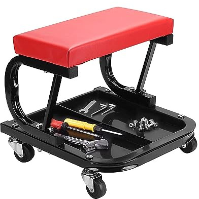 Trintion Workshop Stool 100KG Mechanics Seat Swivel 360 Degrees Heavy Duty Workshop Stool with Storage 4 Swivel Casters Padded Seat Chair Mechanic Rolling Stool for Workshop Garage