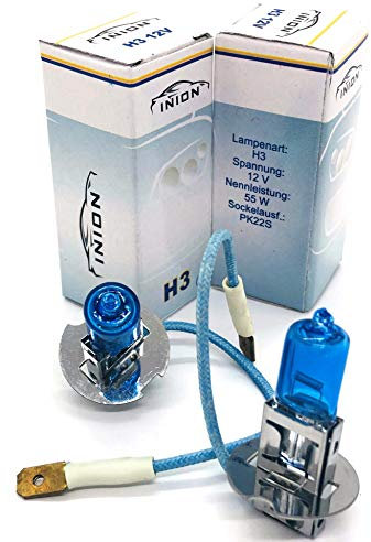 INION 2x Stück H3 55W PK22s 12V Halogen Lampen Blue Vision Optik Faltschachtel (H3)