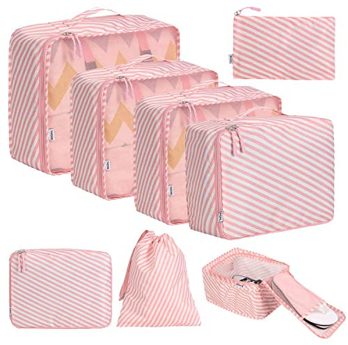 BAGAIL 8 Teilige Packwürfel, Kleidertaschen, Packing Cubes, Verpackungswürfel, Packtaschen Set für Urlaub und Reisen, Kofferorganizer Reise Würfel, Ordnungssystem für Koffer