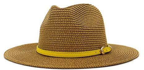 Chapeau Paille Femme Chapeaux De Soleil Hommes Femmes Large Bord Rond Haut Ceinture Bande Femmes Chapeaux Paille Simple Classique Occasionnel Chapeaux De Paille-Khaki_56-58Cm