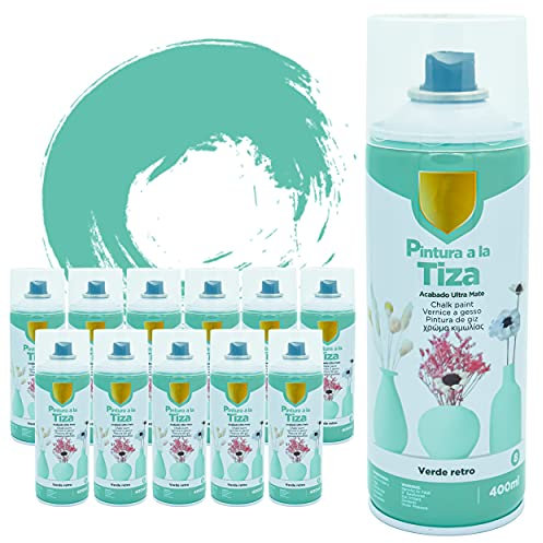 BESCH Pintura Spray 400ml a la Tiza Chalk Paint Acabado ultra Mate para Metal/Madera/Plástico(Verde Retro Mate,400 ml (Paquete de 12)