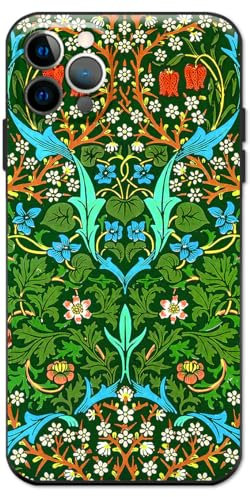 Compatibile con iPhone 13 Pro Max Cover in silicone motivo design carino verde fiore elegante morbido impermeabile antigraffio antiscivolo vieni con una protezione schermo (William Morris-Prunellier)