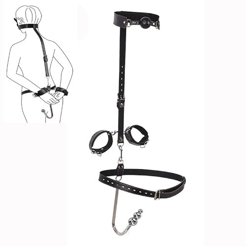 ALMYMM Bondage Analhaken Metall Buttplug Anal Hook Seil Haken mit BDSM Knebel Mund Handschellen Fesseln Butt plug SM Fetisch Bondageset Fessel Set (3-kugeln)
