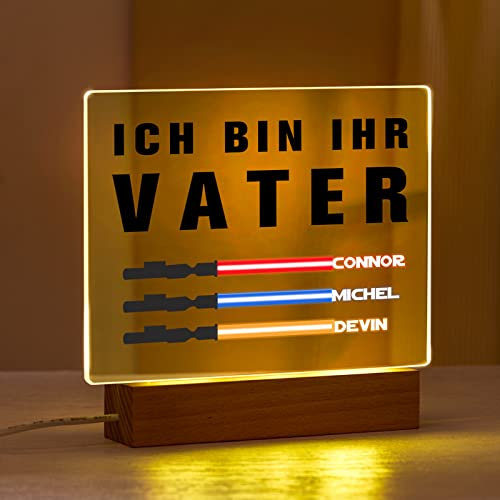 VEELU Geschenke für Papa Personalisierte Lampe mit Foto Vatertagsgeschenk ICH BIN IHR VATER Lichtschwert mit den Namen der Kinder Nachtlicht Papa Geschenk Geburtstag