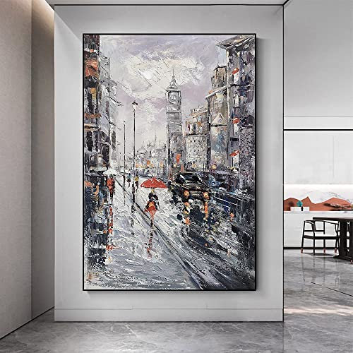 Ölbilder Auf Leinwand Handgemalt,Moderne Abstrakte Wandkunst Paris City Ölgemälde, 100% Handgemaltes Rahmenloses Strukturiertes Kunstwerk, Zum Aufhängen Für Wohnzimmer Schlafzimmer Heimdekoratio