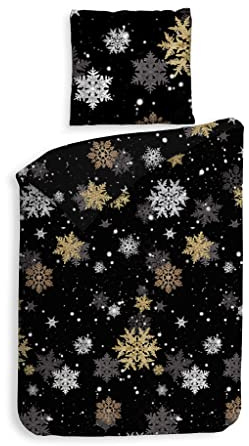 Heckett Lane Flanell Bettwäsche Avrem Schneesterne Farbe: Schwarz 135x200 + 80x80 cm