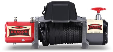 Dragon Winch Elektrische Seilwinde 24V Maverick 12000 lbs / 5443kg, mit Synthetikseil 20m für Auto, Abschleppwagen und Kommunalfahrzeuge Seilwinde mit Funkfernbedienung + Zubehör | IP67 Wasserdicht