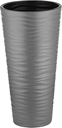 Hoher Blumentopf M anthrazit Vase 70cm Übertopf für Tür drinnen draußen Topf mit Einsatz