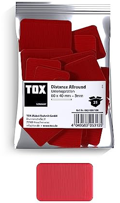 TOX Distance Allround Unterlegplatten, Ausgleichsplatten aus Kunststoff, belastbar bis 5 Tonnen, Polypropylen, 60 x 40 x 3 mm, 1 Beutel, 25 Stk., 065600108