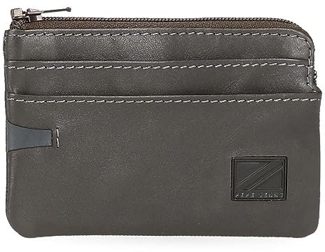 Pepe Jeans Marshal Portefeuilles et Porte-Monnaie en Cuir de Vachette Noir, Marron, Bleu et Gris, Gris, Talla única, Porte-Monnaie
