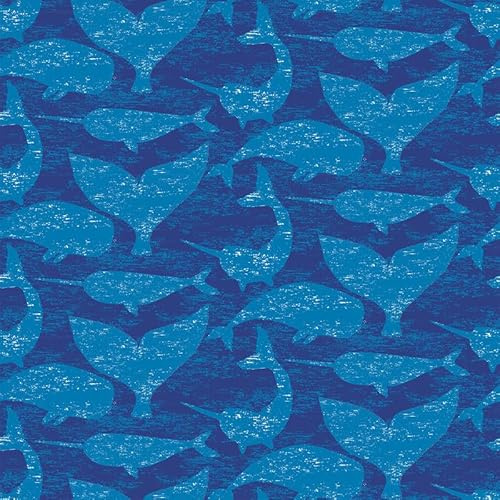 Baumwollstoff, Motiv: Whale Hello There See, nautischer Druck, 111,8 cm breit, 100 % Baumwolle, Kinderstoff für Kleidung, Quilten