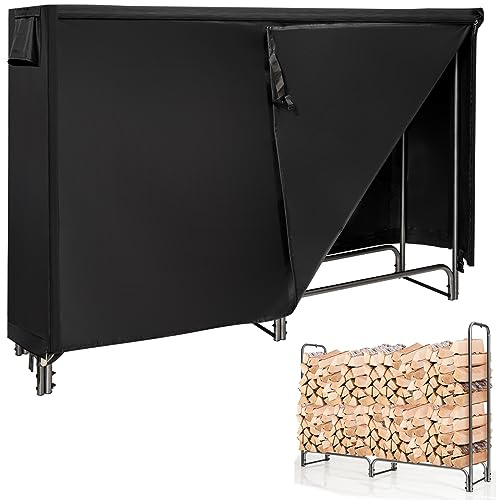 COSTWAY Vedhylla utomhus metall, 184 x 35,5 x 122,5 cm, vedhylla med vattentätt lock, vedställ, vedhylla för utomhusbruk