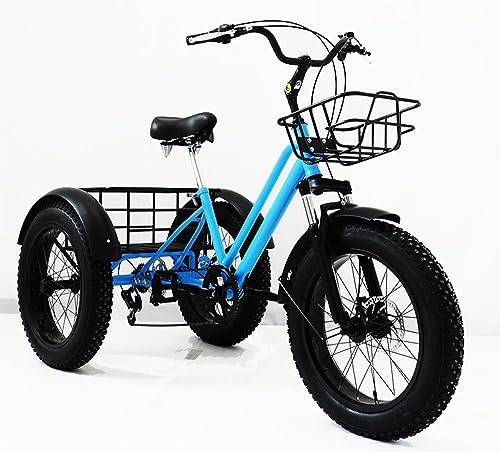 Kcolic 20 Zoll Fat Tire Dreirad Für Erwachsene, 7 Gänge 3 Räder, Fahrradplane Einkaufskorb Breitere Sitze, Cruiser Fahrräder Für Erwachsene Mit Verstellbarem Lenker A,20inch