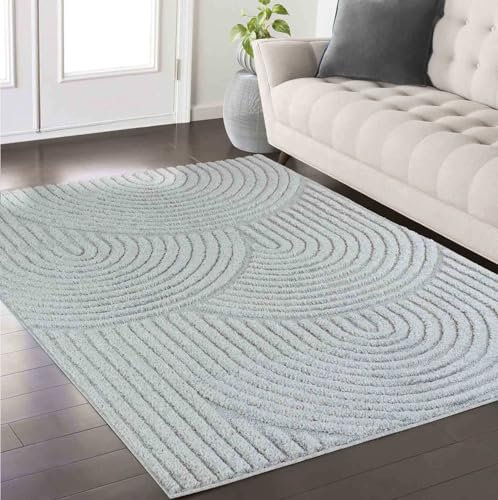 Taracarpet Teppich fürs Wohnzimmer Schlafzimmer und Kinderzimmer Skandi Boho Designerteppich hoch-tief Struktur Wellen Uni grau 200x290 cm