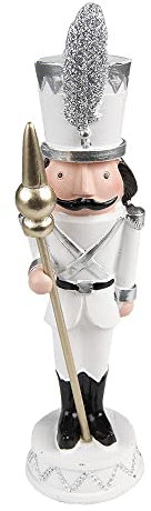 HAES DECO - Nussknacker Weihnachten - Farbe Weiß - Größe 7x7x25 cm - Material Polyresin - Nussknackerfigur - Nussknacker-Soldat - Weihnachtsfigur - Weihnachtsdekoration