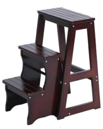 Folding Ladder Folding 3-Tier Step Stool, Multifunctional Wooden Step Stool With Wide Treads, Display Ladder And Storage Rack For Library, Housework, Garage Step Ladders (Color : B)
