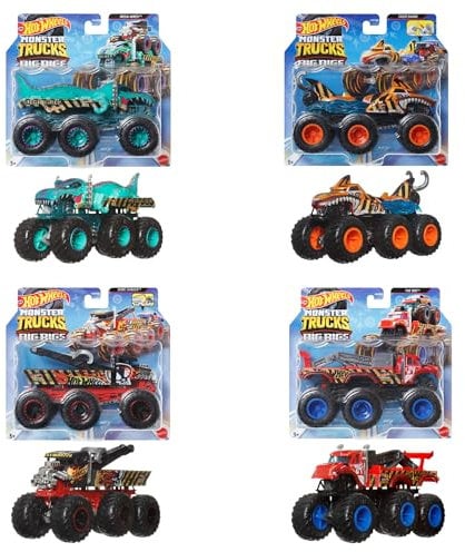 Hot Wheels Monster Trucks Big Rigs, 1:64 Scale Toy Truck with 6 Wheels, Haul or Tow Other Vehicles (Styles May Vary), HWN86