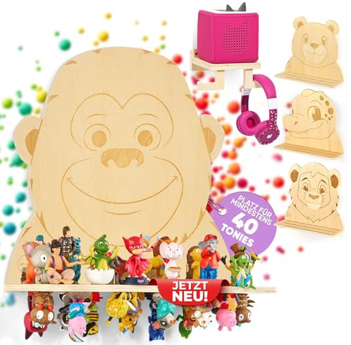 SPUNZ Tonie Regal zum Hinstellen und Aufhängen [2in1 Tonie Regal Mädchen und Junge] Tonie Aufbewahrung inkl. Toniebox Regal [Jetzt Tiermotiv wählen]