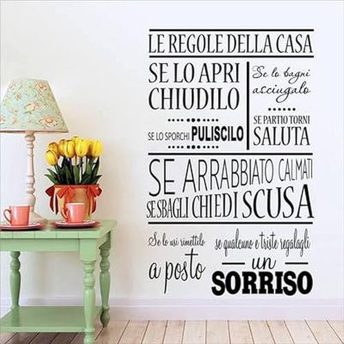LEREGOLEDELIACASA Adesivi Murali Citazione Regole della Casa, Vinile Opaco, Bianco, Moderni, Autoadesivi, 42x67cm