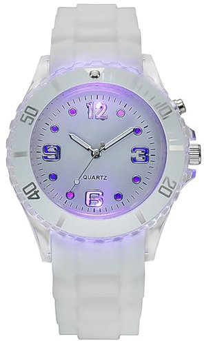 JewelryWe Uhren Junge Silikon LED-Beleuchtung: Kinderuhr Analog Quarz Armbanduhr Kinder Mädchen Weiß Silikon Gummi Armband Sportuhr Lernuhr mit LED Lichter