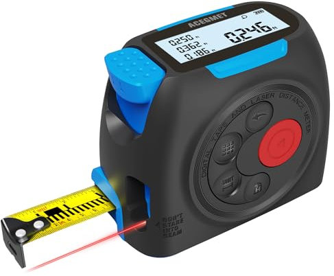 Metro a nastro laser digitale 3 in 1, misuratore di distanza laser da 39,6 m, display su schermo LCD retroilluminato con nastro metrico intelligente da 4,9 m, impermeabile e ricaricabile, misurazione