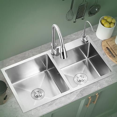 Fregaderos de cocina, fregaderos dobles de acero inoxidable, lavabos engrosados, fregaderos bajo encimera, fregaderos de barra, gran capacidad; instalación en encimera/mediana/bajo encimera (Size : 7