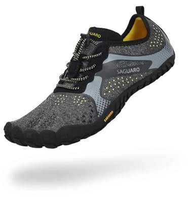 SAGUARO Chaussures Minimalistes Barefoot Homme Femme Chaussures Aquatique Respirant Antidérapant pour Trail Fitness Marche - Orteils Larges et Zéro Drop Semelles, Noir Charbon, 48 EU