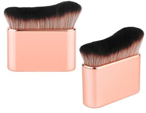 2pcs Brosse Autobronzante, 7,6x6,8cm Pinceaux Maquillage Corps avec Poils Doux, Applicateur de Brosse Autobronzante Pinceau Poudre Solaire pour Jambes Bras Cou Dos Corps Visage (Or Rose)