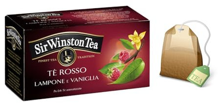 Sir Winston Tea® | Tè Rosso Lampone Vaniglia | Pu Erh Tè Aromi Vaniglia e Lampone - 20 Bustine (30 Gr) | Pu Erh Dolce Fruttato