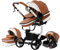 NADDLILY PU-Leder Kinderwagen 3 in 1, Buggy mit Umkehrbarem Zwei-Wege-Schub, Kinderwagen Faltbarem Tragbarem One-Click-Design, Kinderwagen 3 in 1 Komplettset mit Zubehör Hohe Landschaft (518 Khaki)