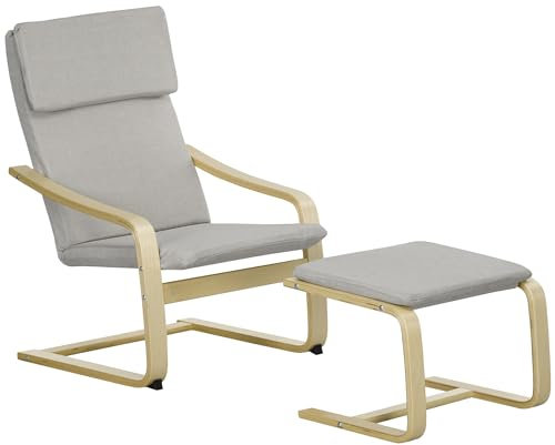 HOMCOM Relaxsessel mit Hocker Sessel Loungesessel mit Leinenoptik, Modern Fernsehsessel, Polstersessel Armlehnensessel für Wohnzimmer, Schlafzimmer, Hellgrau