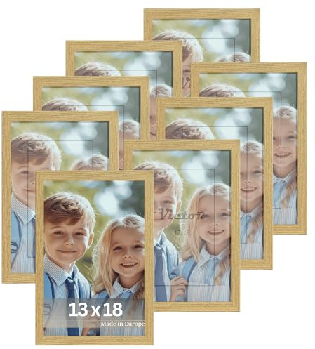 VictoR Bilderrahmen Dali 8er Set 13x18 cm beige - Fotorahmen Holz - Bilderrahmen Set beige 13x18 - moderner Holzrahmen mit bruchsicherem Acrylglas