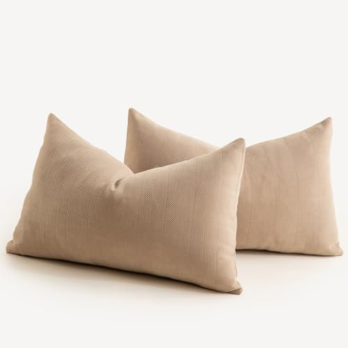 Mandioo 2er Set Kissenbezug 40x80 cm Khaki Chenille Kissenbezüge weich Gemütlich langlebig modern Zierkissenbezug Dekokissen Kissenhülle für Sofa Wohnzimmer Schlafzimmer