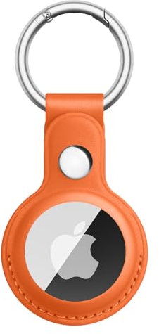Tobfit Cuir Coque Compatible avec Apple AirTag, Cuir Étuis de Protection avec Porte Clés pour AirTag, Orange