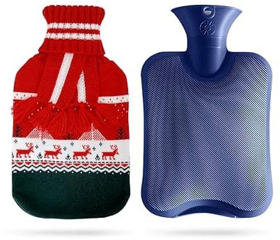 suitmine Hot Water Bottle PVC 2L Leak-Proof with Removable Cute Knitted Cover Classic Christmas Pattern for Pain Relief Hot and Cold Therapy,Hands Feet Abdomen and Neck Warmer