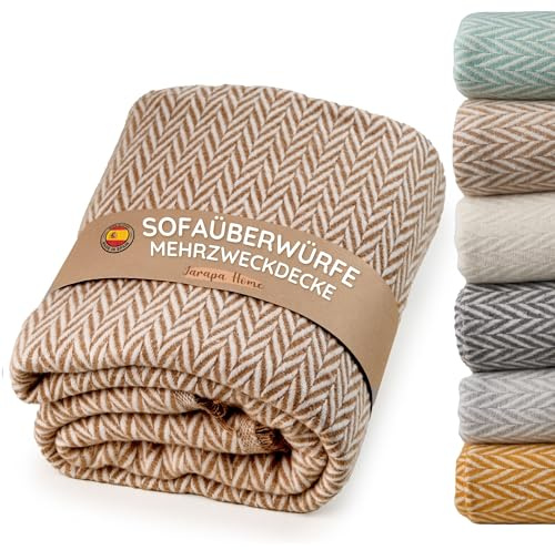 Tagesdecke Sofadecke - Warme Decke für Bett oder Sofa | Hochwertige und kuschelige Baumwolldecke, weich, warm und atmungsaktiv für das ganze Jahr | Ideal für Wohnzimmer (Beige, 180x260 cm)