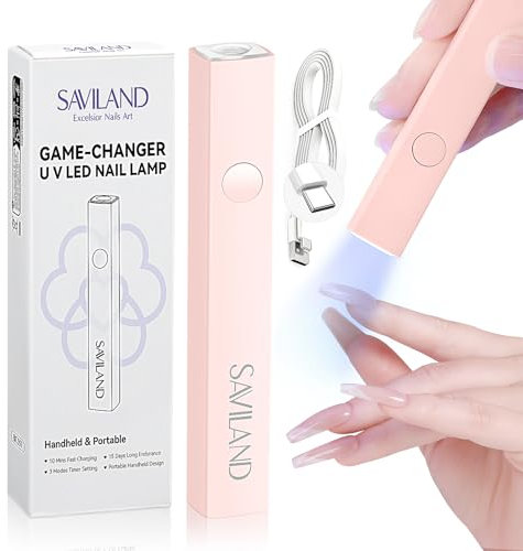 Saviland Handheld U V Lampe für Gelnägel, Mini U V LED Lampe für Nägel Wiederaufladbar Tragbare Kleine UV Nagellampe für Gel Nagellack, zum Aushärten von Nagelkleber & Nail Tips