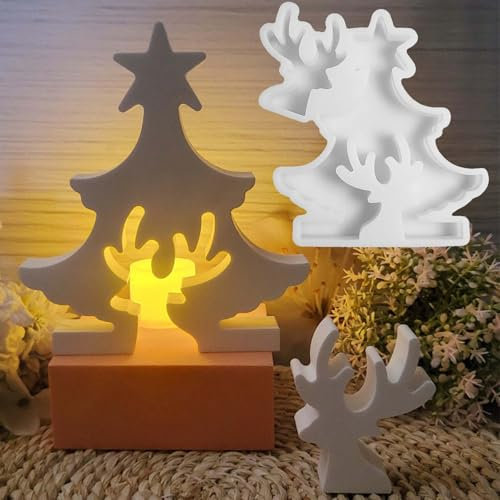 TREABEAR Stampo in Silicone per Natale - Albero, Alce per Candele e Gesso