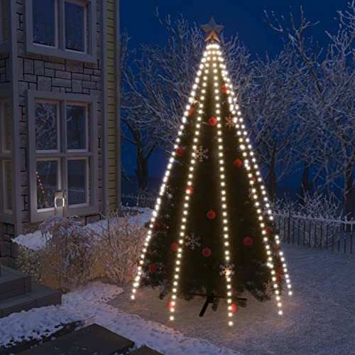 Homgoday Red de luces para árbol de Navidad con 400 luces LED, color blanco frío, 400 cm, pino de Navidad con soporte de metal, decoración para interiores y exteriores, decoración del hogar