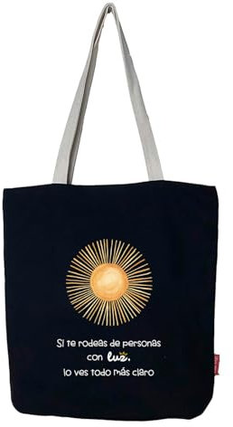 hello-bags. Borsa tote bag in tela con cerniera, fodera e tasca interna. Esterno: 100% cotone. Include una busta regalo kraft. Modello: SITERODEAS. Colore: Écru/Nero. Misure:37x38 cm.