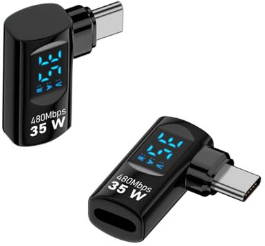 Danfetsoy Right Angle Type C to Lightning Adapter with Digital Display, 35W Fast Charge & Data Transfer Suitable for Laptop, iPhone, iPad, MacBook,etc. (Black, 2pack)