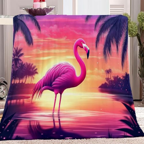 Decke Kuscheldecke Flanell Fleecedecke 150 x 200 cm Aquarell Flamingo Design, Rosa Orange Wohndecke für Kinder Jungen Mädchen Zuhause Wohnzimmer Dekoration Couchdecke