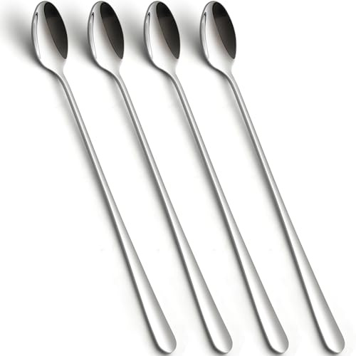 Kucensi Lange Latte Macchiato Löffel Set, 4- teilig 22.3cm Edelstahl Eislöffel Rührlöffel für kaffee Tee Milchshakes Cocktails Dessert, Perfekt für Eisbecher & Getränke spülmaschinengeeignet