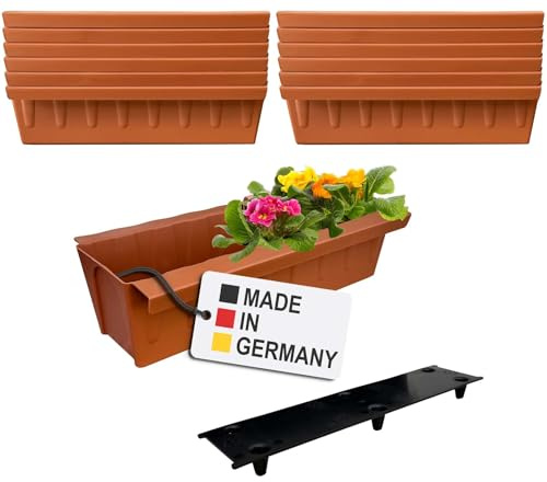 BURI 12 Euro-Paletten Blumenkästen-Einsätze inkl. Bewässerungsmatte | mit Hängesystem zum Einhängen | 37,3cm Terrakotta | Pflanzkasten für Europalette Palette | Balkonkasten | Blumentopf | stabil