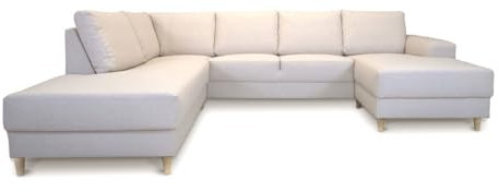 ebuy24 Nordic U Sofa (Stof - Links gewendet, hell beige) – H82xB288xT225 – Samt – Holz, Sperrholz; Faserplatte,Polyetherschaum – Farbe Beige – Zierkissen – skandinavisch Design – für Wohnzimmer